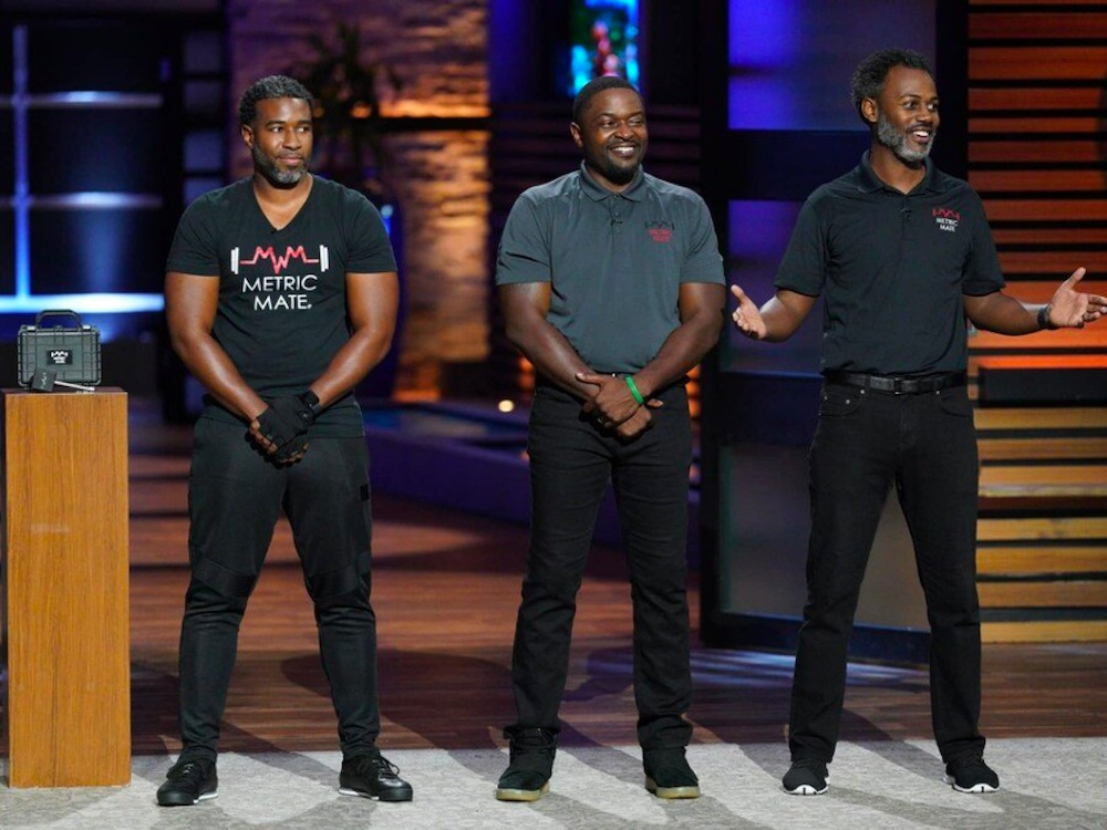 Metric Mate Co-founders make their pitch on Shark Tank during the Jan. 13, 2023 episode. L-R: Braxton Davis, M-T Strickland, Ecleamus Ricks, Jr.
