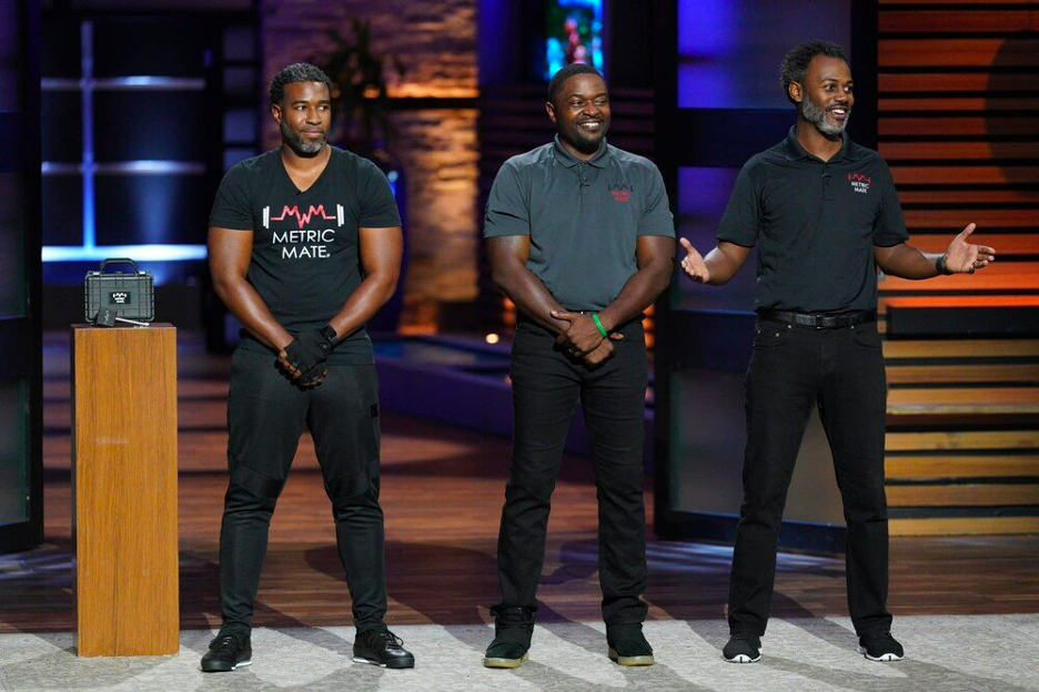 Metric Mate Co-founders make their pitch on Shark Tank during the Jan. 13, 2023 episode. L-R: Braxton Davis, M-T Strickland, Ecleamus Ricks, Jr.